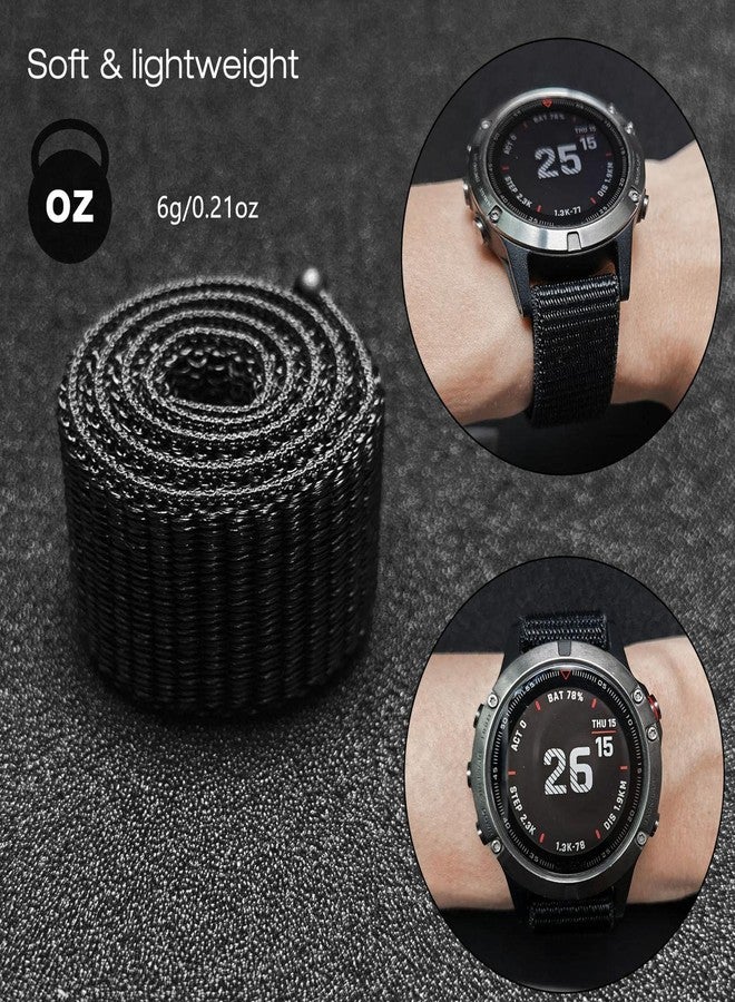 Abanen mmAbanen Hook and Loop Quick Dry Watch Band for Fenix 8 47mm/ epix Pro 47mm/ Fenix 7/6/5, 22mm Woven Nylon Ultralight Sport Wristband Strap for Garmin Instinct 2, Instinct 3 45mm (Black) - Image 5